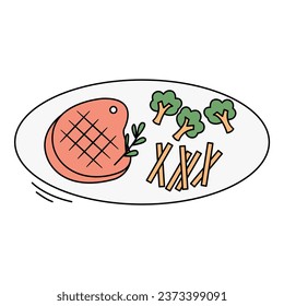 Doodle steak element. Vector element with food theme and doodle hand drawn style. Illustration.