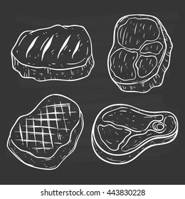 Doodle steak meat on blackboard background