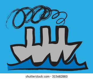 doodle steamer,  vector illustration