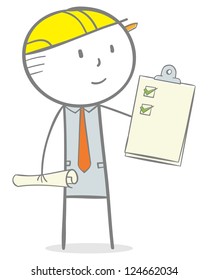 Doodle Stick Figure: Architect Holding A Checklist Clipboard