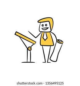 doodle stick figure businessman, architect profession concept