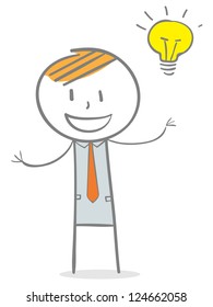 Doodle stick figure: Businessman with big idea.