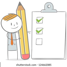 Doodle Stick Figure: Businessman With Checklist Clipboard