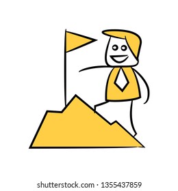 doodle stick figure businessman climbing mountain 