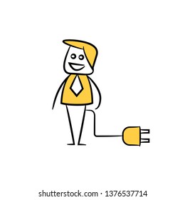 doodle stick figure businessman with electric plug