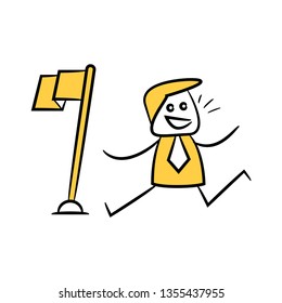 doodle stick figure businessman and flag