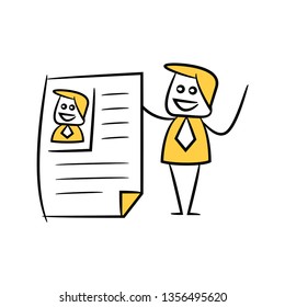 doodle stick figure businessman and his job application