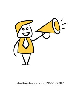 doodle stick figure businessman and megaphone