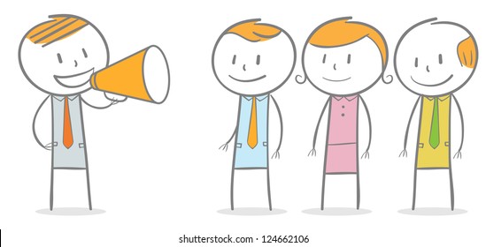 Doodle stick figure: Businessman talking through megaphone