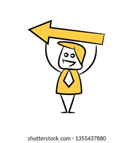 doodle stick figure businessman uplift arrow