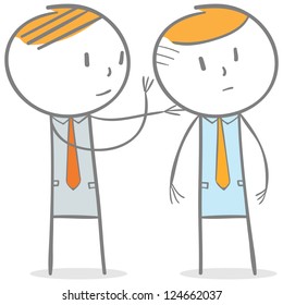 Doodle stick figure: Businessman whispering a secret to other