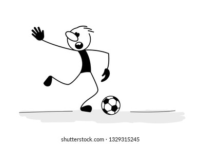 Doodle stick figure: Football soccer player in action. - Vector goalkeeper. - Vector
