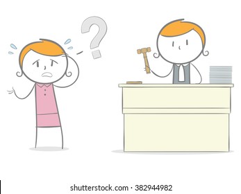 Doodle Stick Figure: An Innocent Defendant Accused Guilty By A Judge.