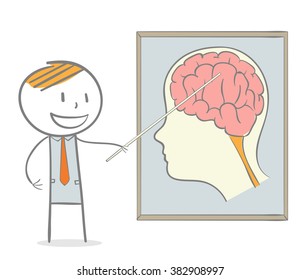 Doodle stick figure: A lecturer tutoring a lesson on how to maximize brain 