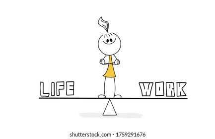 Doodle stick figure: Life or work. Vector.