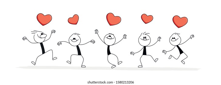 Doodle stick figure: little men dance. Hand drawn vector illustration for business and romantic design.