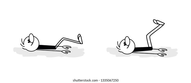 Doodle stick figure: Man doing exercises in the gym. Fitness and healthy lifestyle. Vector.