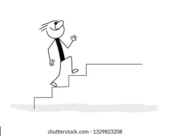 Doodle stick figure: man, manager up stairs. Business concept of teamwork. - Vector