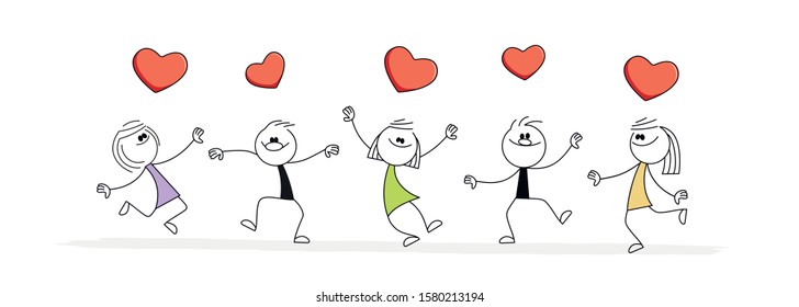 Doodle stick figure: People dancing. Hand drawn vector illustration for business and romantic design.