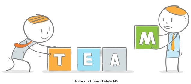 Doodle stick figure: Teamwork concept