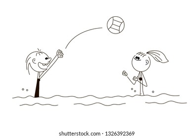 Doodle stick figure: Women Playing Water Polo - Vector