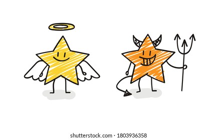 Doodle stick figures: angel and devil