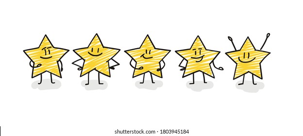 Doodle stick figures: Five funny stars. Rating.