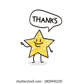 Doodle stick figures: Funny star say Thanks.