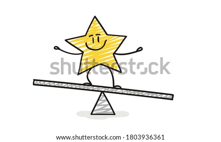 Doodle stick figures: funny star balancing on a swing.