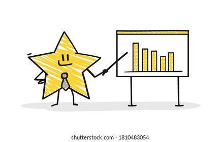 Doodle stick figures: Funny stars points on a display.