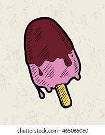 Doodle stick ice cream . Hand drawing vector illustration.