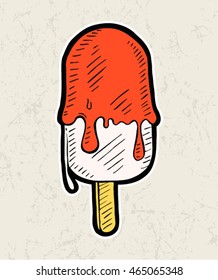 Doodle stick ice cream . Hand drawing vector illustration.