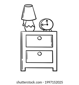 Doodle sticker bedside table with lamp and clock