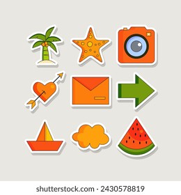 Doodle sticker cartoon beach full colors flat illustration