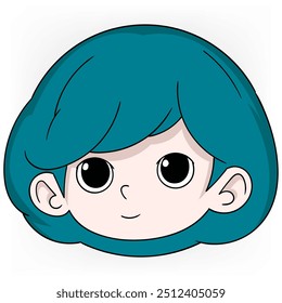 doodle sticker cartoon illustration, short haired girls head with a friendly smiling face