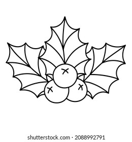 Doodle sticker christmas holly berries and leaves