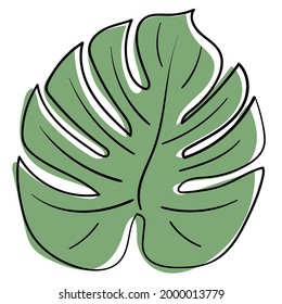 Doodle sticker contour tropical leaf monstera
