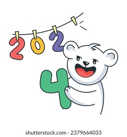 Doodle sticker of a cute bear doing party preparation 