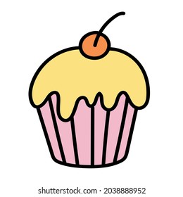 Doodle sticker with cute birthday cake