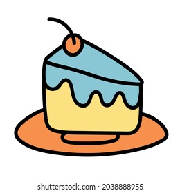 Doodle sticker with cute birthday cake