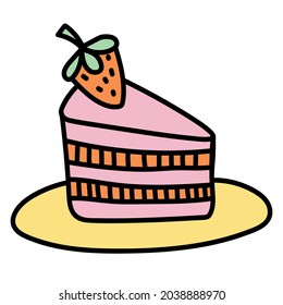 Doodle sticker with cute birthday cake