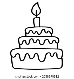 Doodle sticker with cute birthday cake
