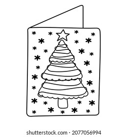Doodle sticker cute card with Christmas tree