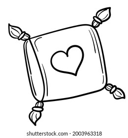 Doodle sticker of a cute pillow with a heart