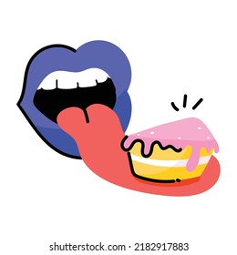 A doodle sticker of eating cake 