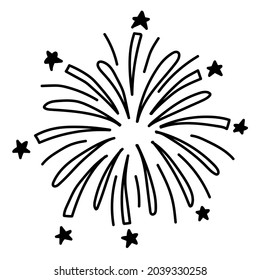 Doodle sticker with fireworks, salute