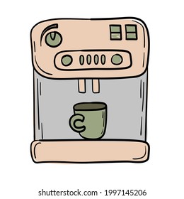 Doodle sticker with funny coffee machine