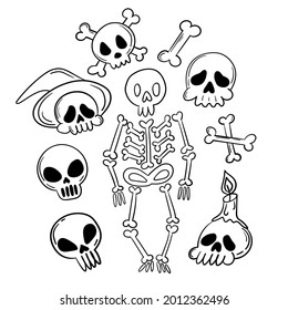 Doodle sticker funny skeleton and skulls for halloween