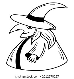 Doodle sticker funny witch with hat