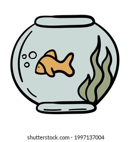 Doodle sticker with goldfish in the aquarium